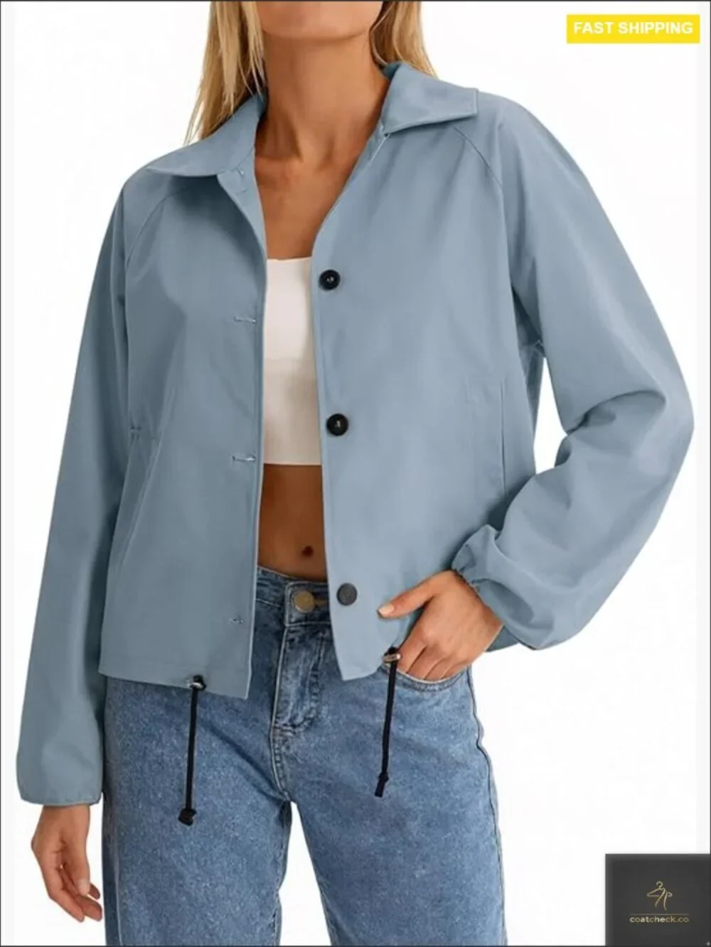 Cropped Bomber Jacket Button Down Lapel Collar Lightweight Casual Coat with